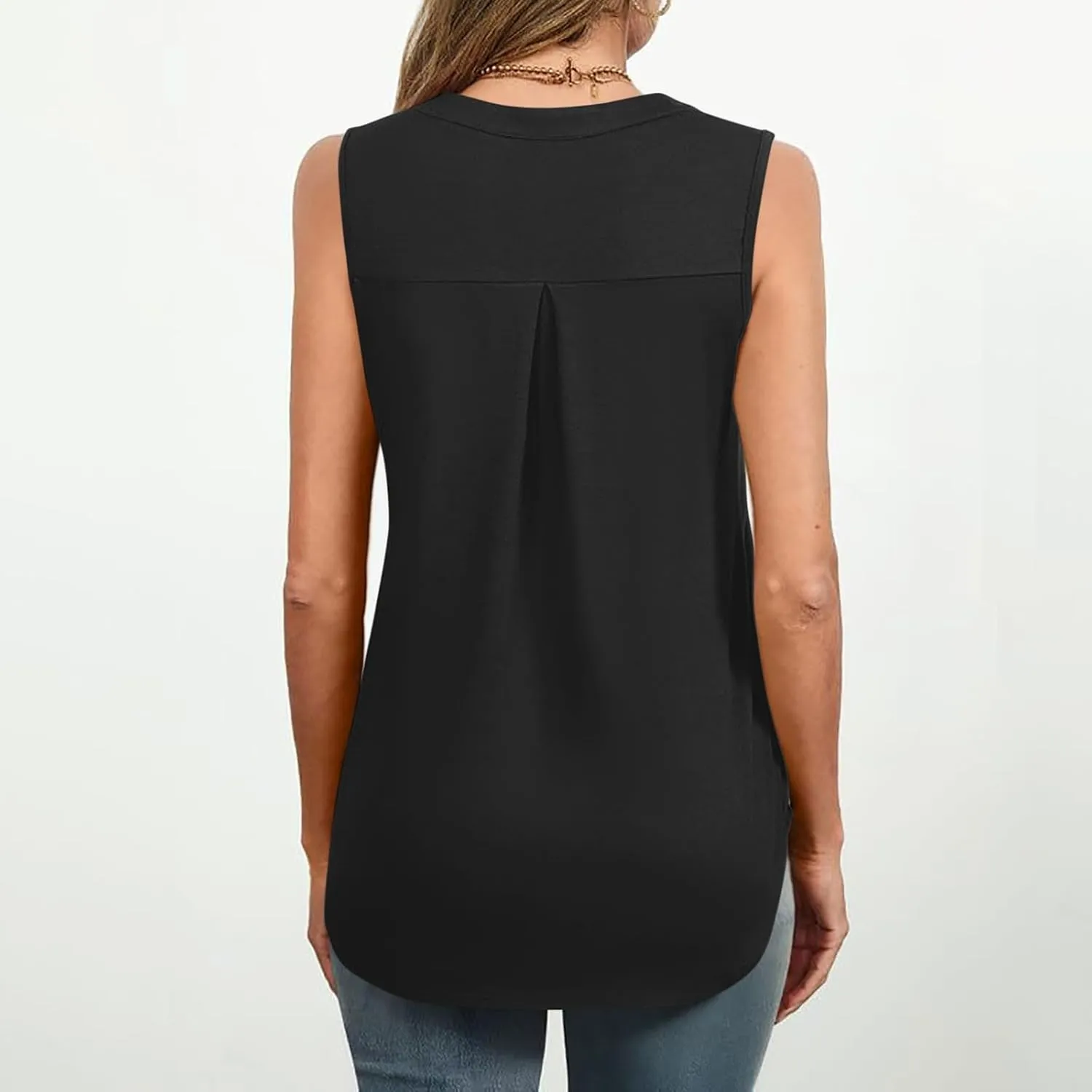 Oplxuo Women V Neck Pleated Tank Tops Trendy Dressy Sleeveless Shirts Casual Cute Blouses Solid Summer Tanks