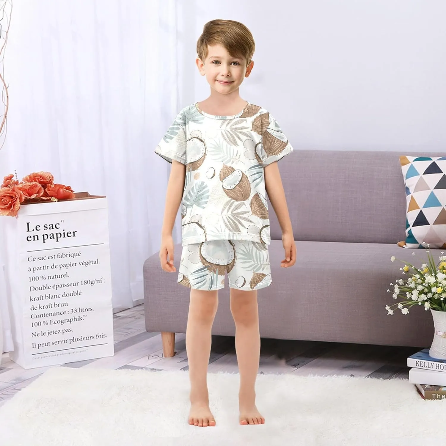 Organic Forms Coconut Pajama Set, Short Sleeve Cotton Sleepwear Nightwear