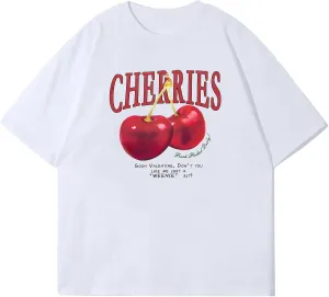 Oversized Graphic Tees Vintage Cherry Fruit Shirt for Men Aesthetic Printed Unisex T Shirts Short Sleeve Casual Tops
