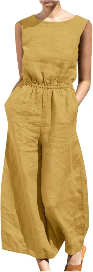 Pants for Women Fall Summer Linen Loose Fit Straight Leg Plain Overalls Pants One Piece Women 2024 Y2K