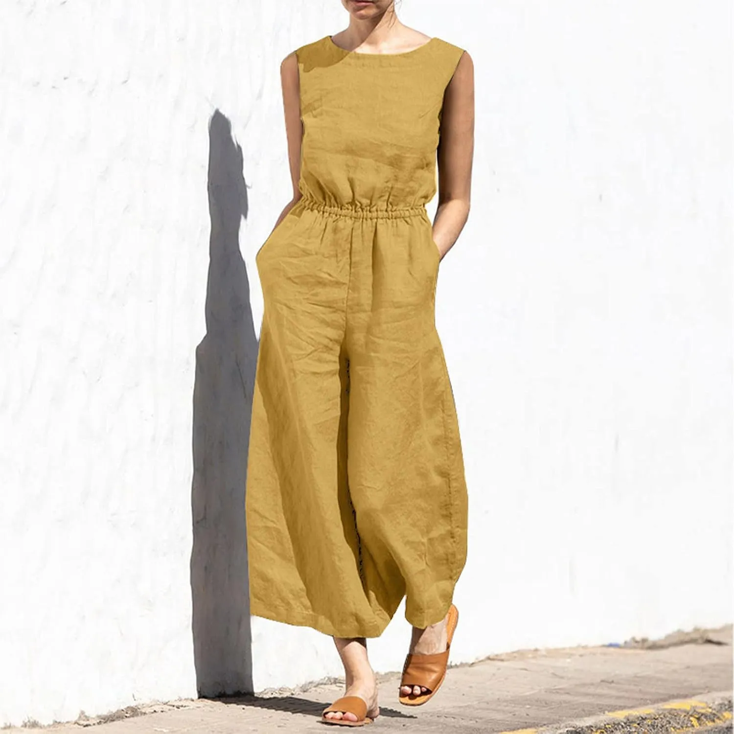 Pants for Women Fall Summer Linen Loose Fit Straight Leg Plain Overalls Pants One Piece Women 2024 Y2K