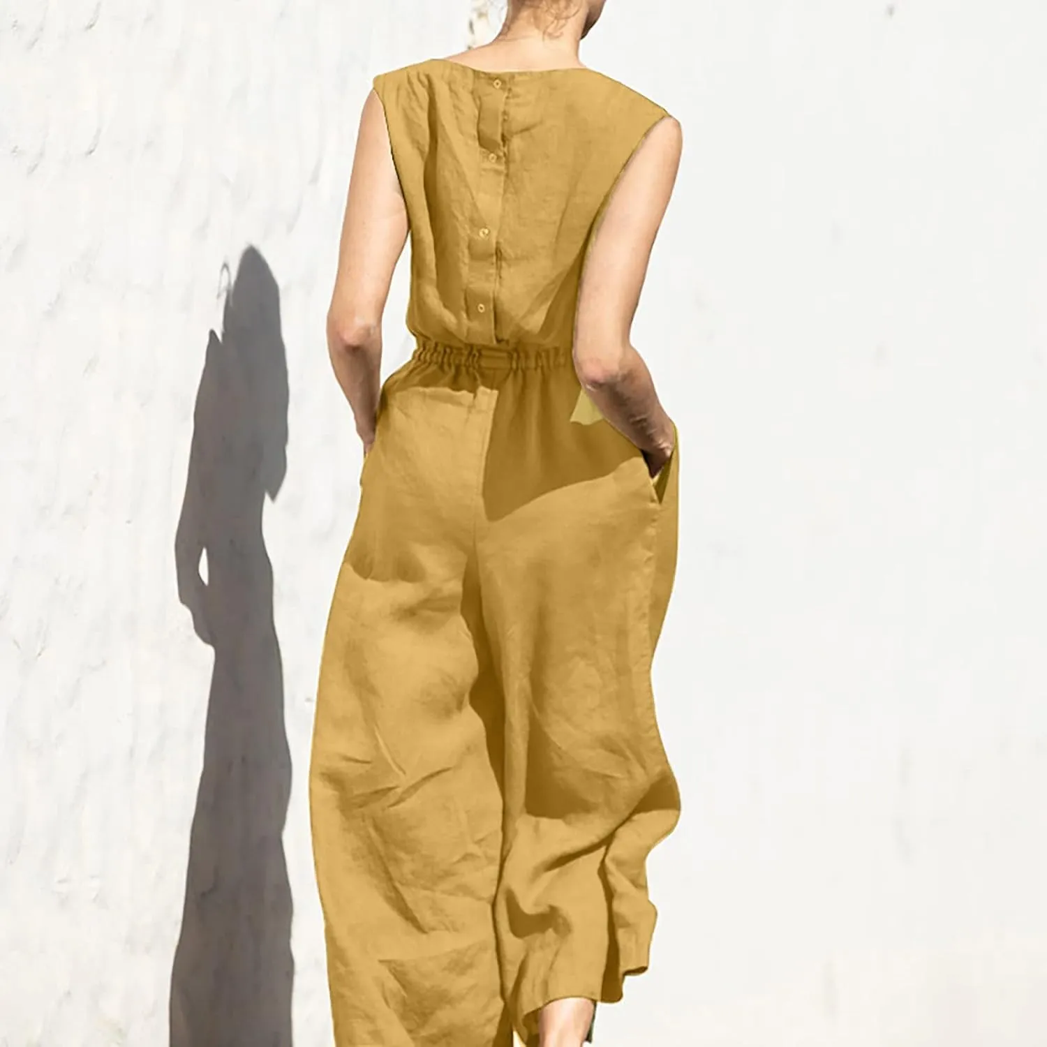 Pants for Women Fall Summer Linen Loose Fit Straight Leg Plain Overalls Pants One Piece Women 2024 Y2K