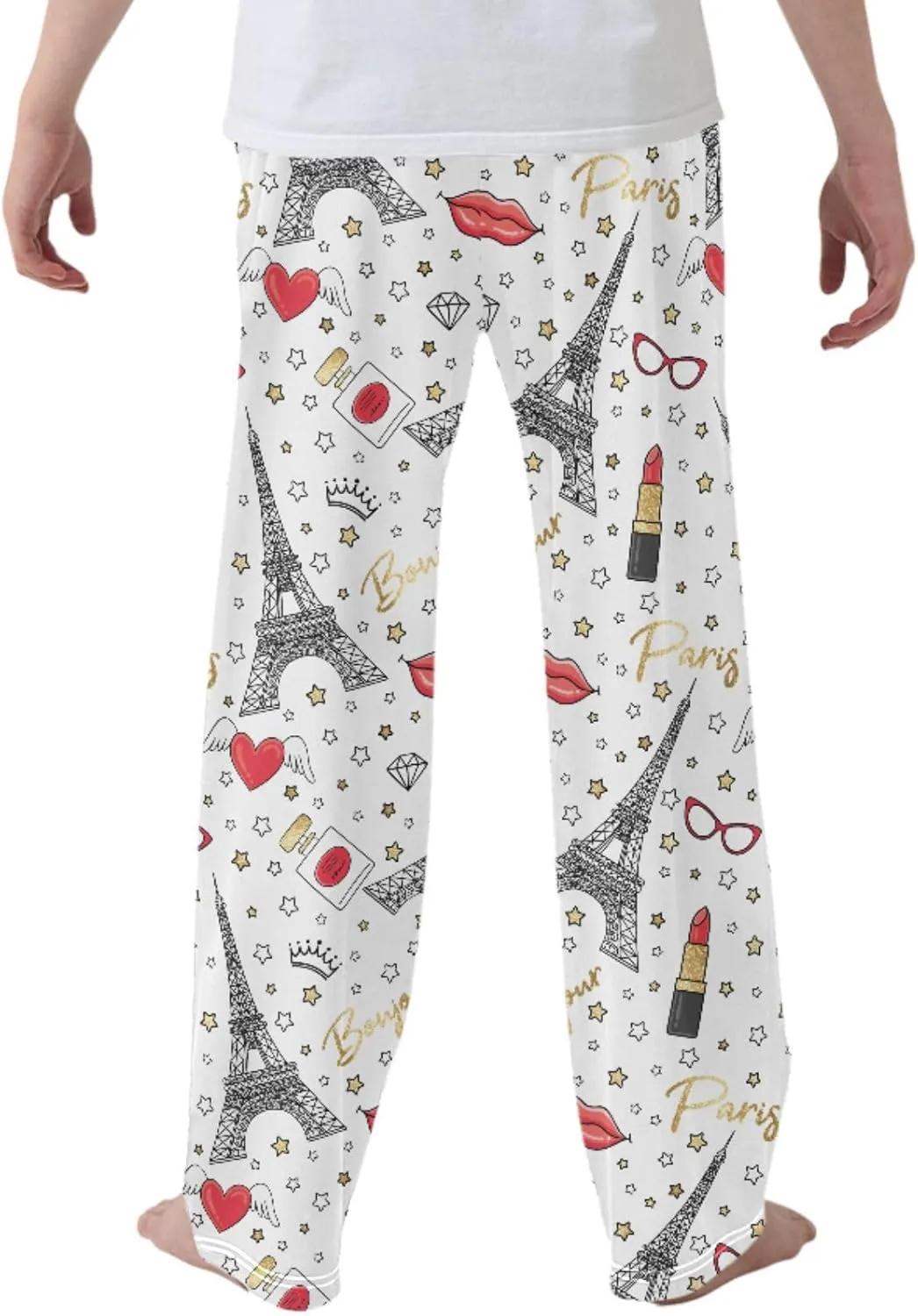 Pigsaly Boys' Pants Bonjour Paris Gold Glitter Long Bottoms Stars Crown Heart Jogger Pants Elastic Waist Trousers S