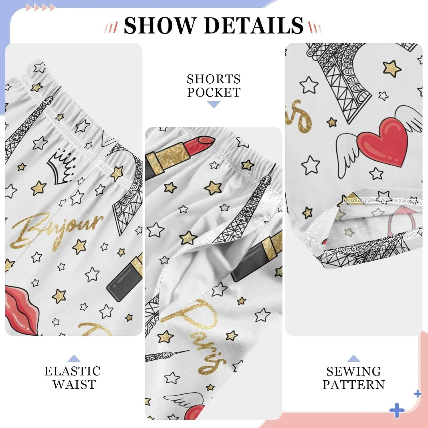 Pigsaly Boys' Pants Bonjour Paris Gold Glitter Long Bottoms Stars Crown Heart Jogger Pants Elastic Waist Trousers S