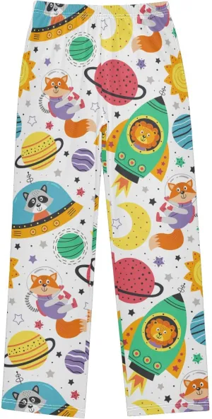 Pigsaly Boys' Pants Fox Panda Planets Stars Long Bottoms Space Animals Jogger Pants Elastic Waist Trousers with Pockets S