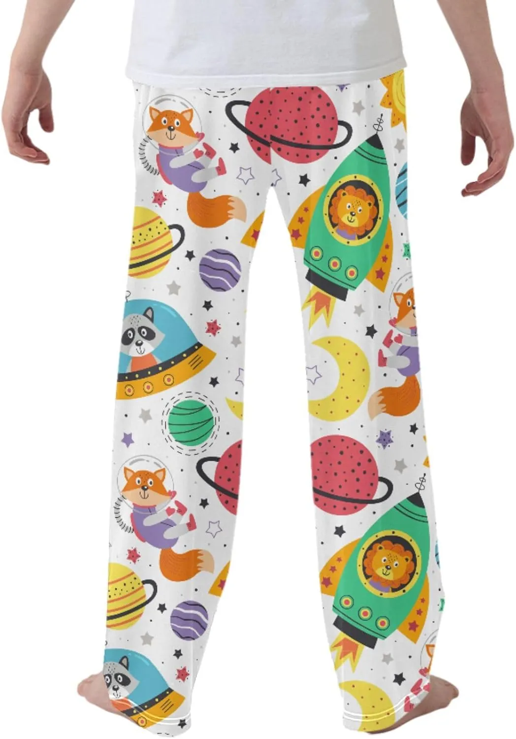 Pigsaly Boys' Pants Fox Panda Planets Stars Long Bottoms Space Animals Jogger Pants Elastic Waist Trousers with Pockets S
