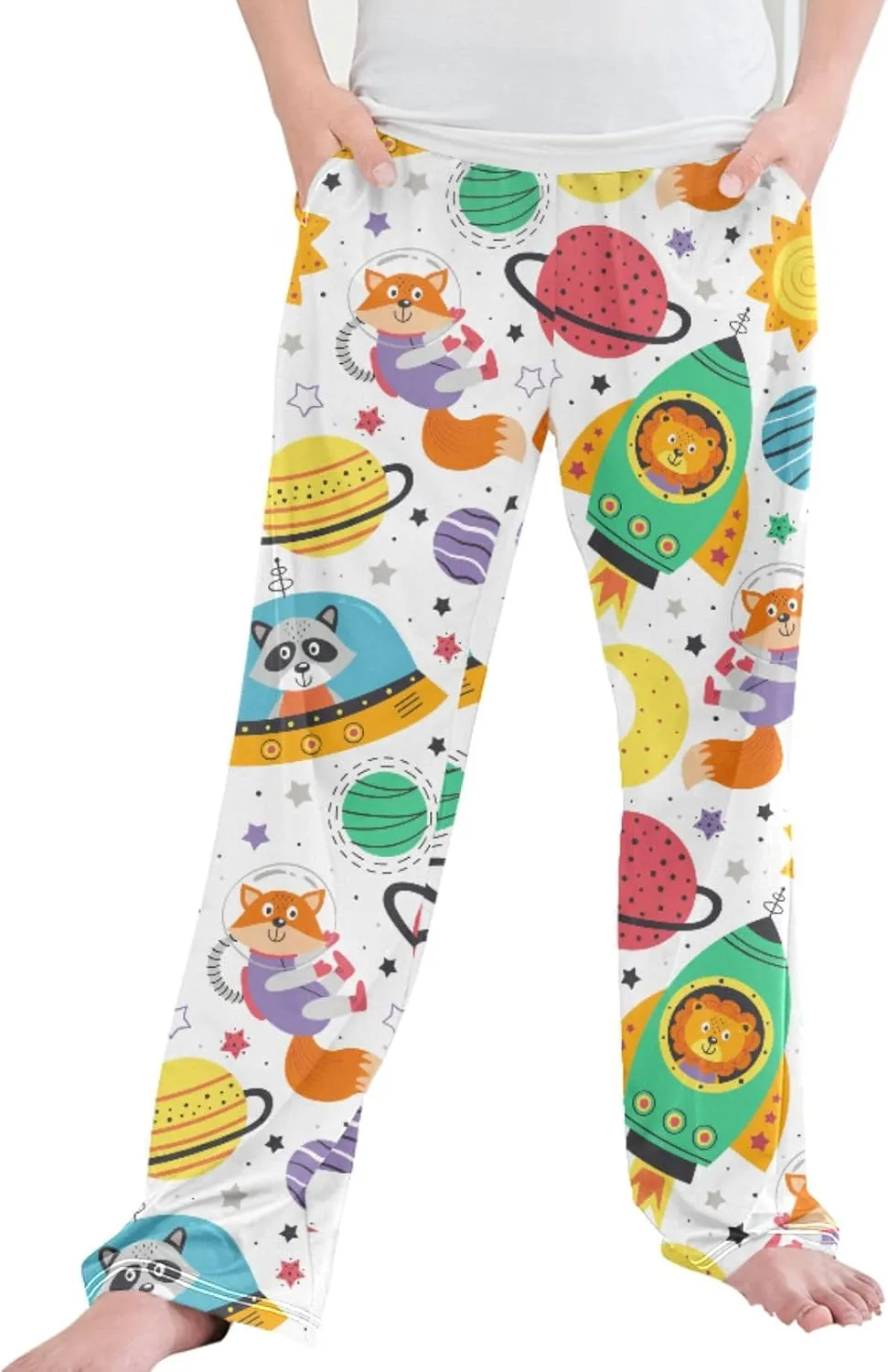 Pigsaly Boys' Pants Fox Panda Planets Stars Long Bottoms Space Animals Jogger Pants Elastic Waist Trousers with Pockets S