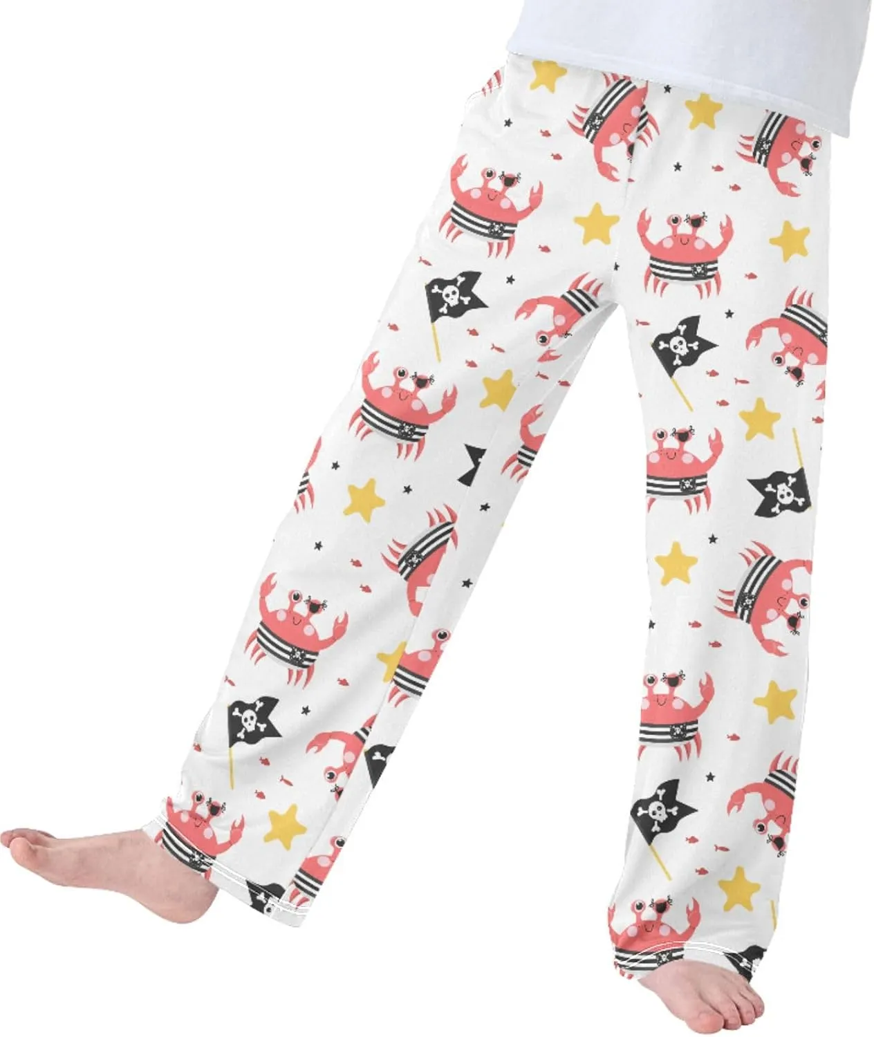 Pigsaly Boys' Pants Funny Pirate Crabs Long Bottoms Cartoon Gold Stars Skull Jogger Pants Elastic Waist Trousers Pockets S