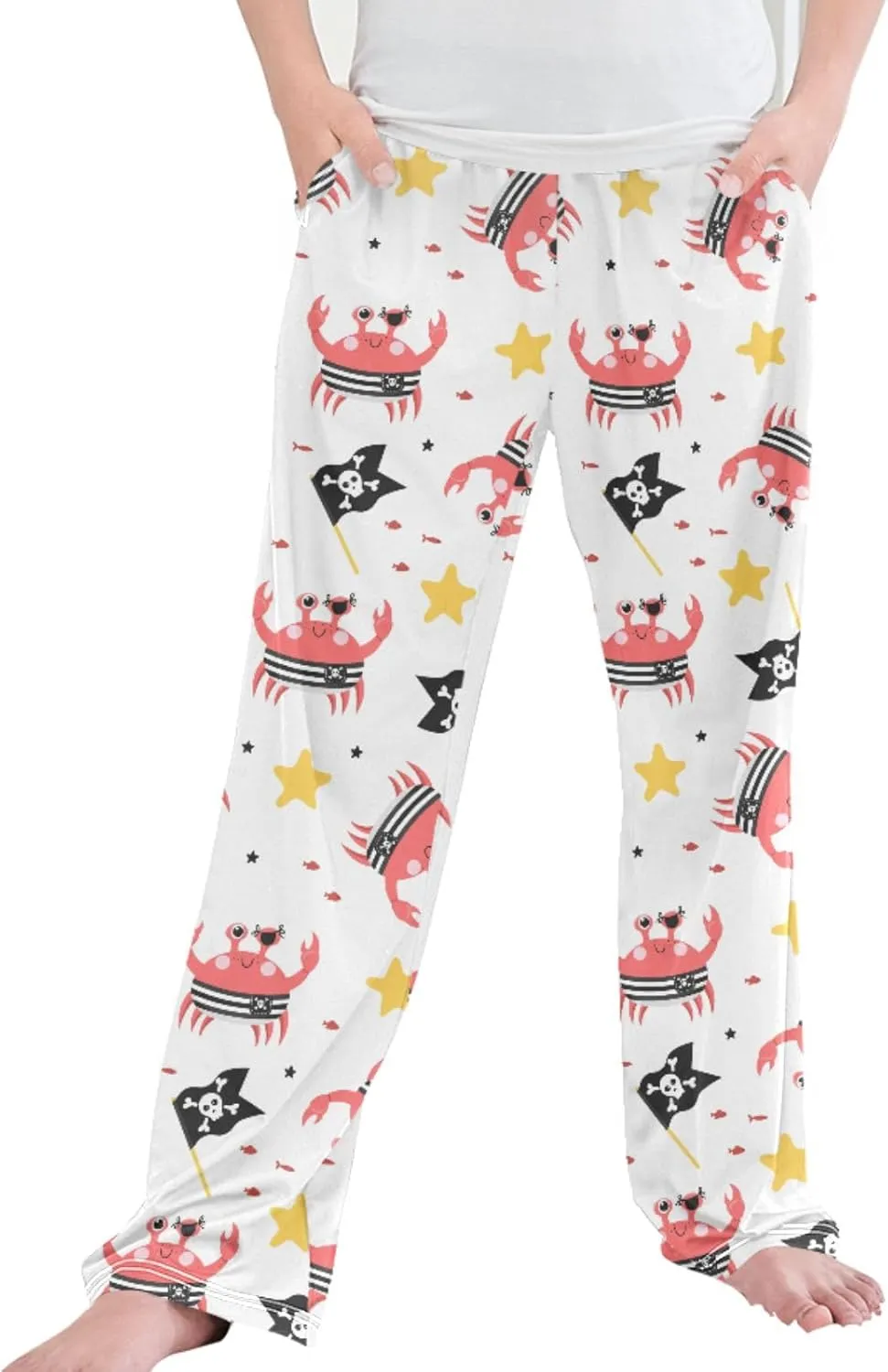 Pigsaly Boys' Pants Funny Pirate Crabs Long Bottoms Cartoon Gold Stars Skull Jogger Pants Elastic Waist Trousers Pockets S