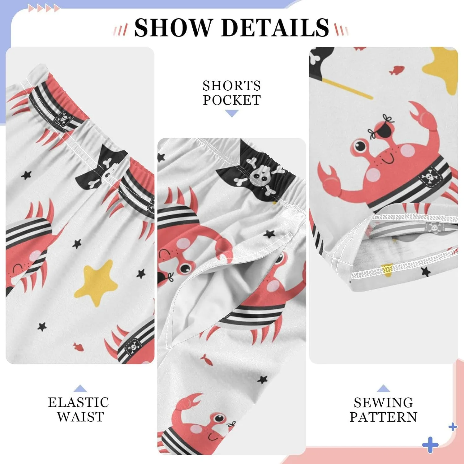 Pigsaly Boys' Pants Funny Pirate Crabs Long Bottoms Cartoon Gold Stars Skull Jogger Pants Elastic Waist Trousers Pockets S