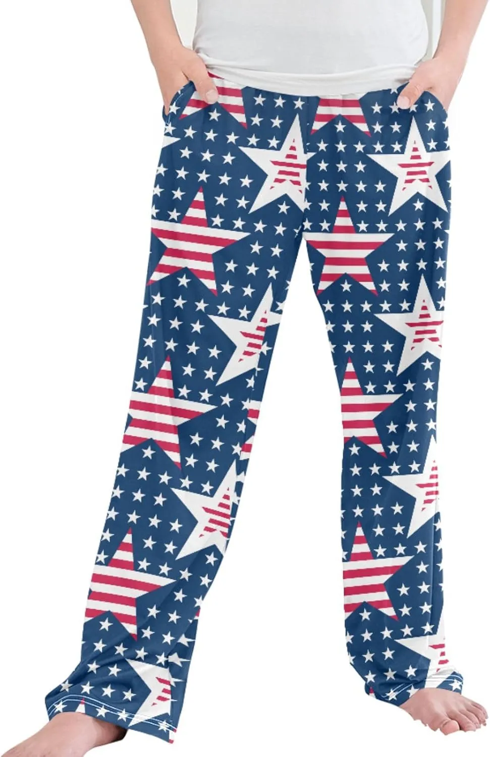 Pigsaly Boys' Pants Independence Day Usa Flag Long Bottoms Five Pointed Stars Stripes Jogger Pants Elastic Waist Trousers S