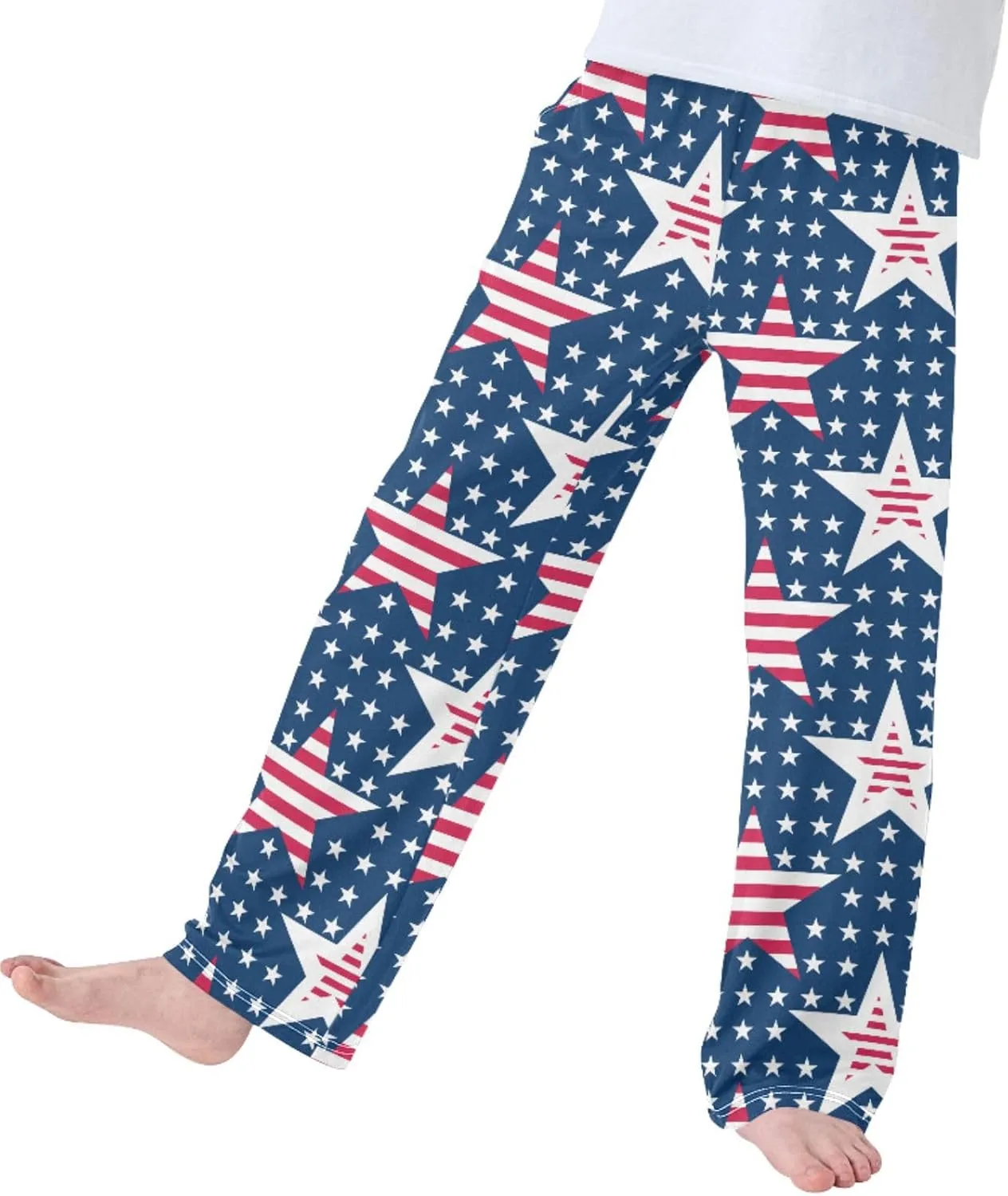 Pigsaly Boys' Pants Independence Day Usa Flag Long Bottoms Five Pointed Stars Stripes Jogger Pants Elastic Waist Trousers S