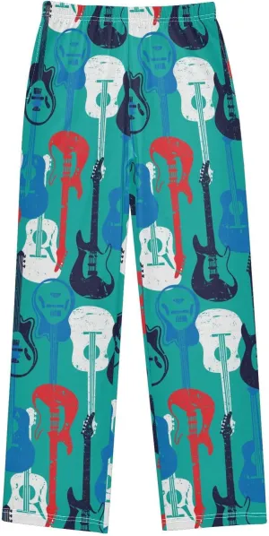 Pigsaly Boys' Pants Rock Star Guitar Long Bottoms Colorful Instrument Jogger Pants Elastic Waist Trousers with Pockets S