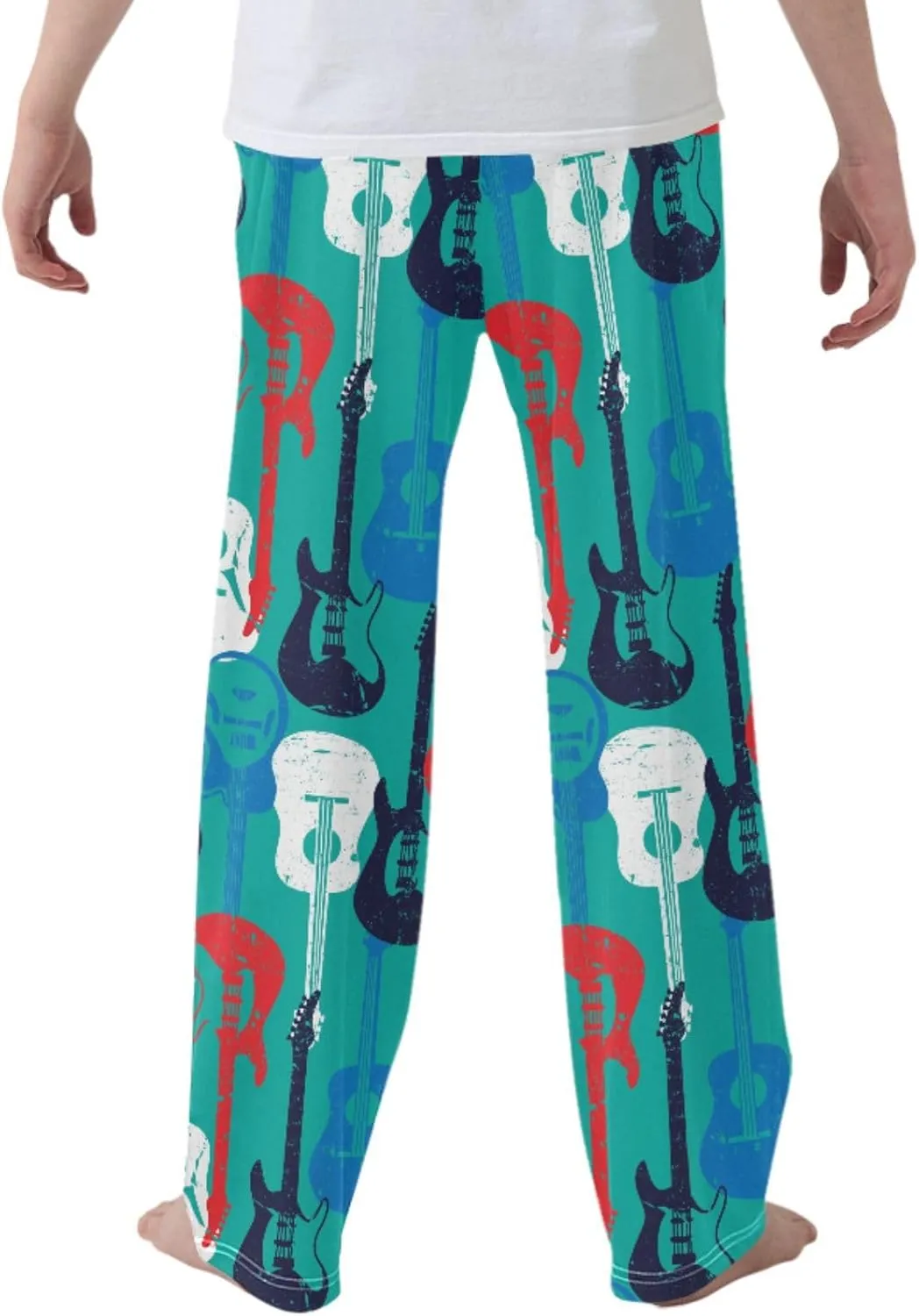 Pigsaly Boys' Pants Rock Star Guitar Long Bottoms Colorful Instrument Jogger Pants Elastic Waist Trousers with Pockets S