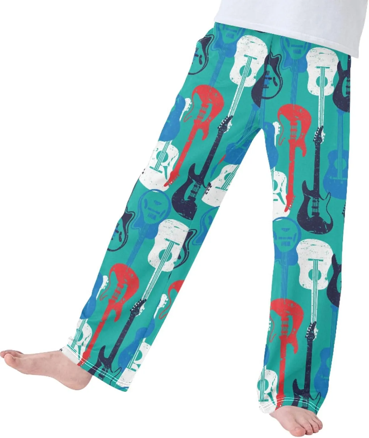 Pigsaly Boys' Pants Rock Star Guitar Long Bottoms Colorful Instrument Jogger Pants Elastic Waist Trousers with Pockets S