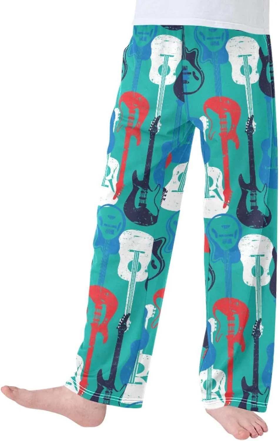 Pigsaly Boys' Pants Rock Star Guitar Long Bottoms Colorful Instrument Jogger Pants Elastic Waist Trousers with Pockets S