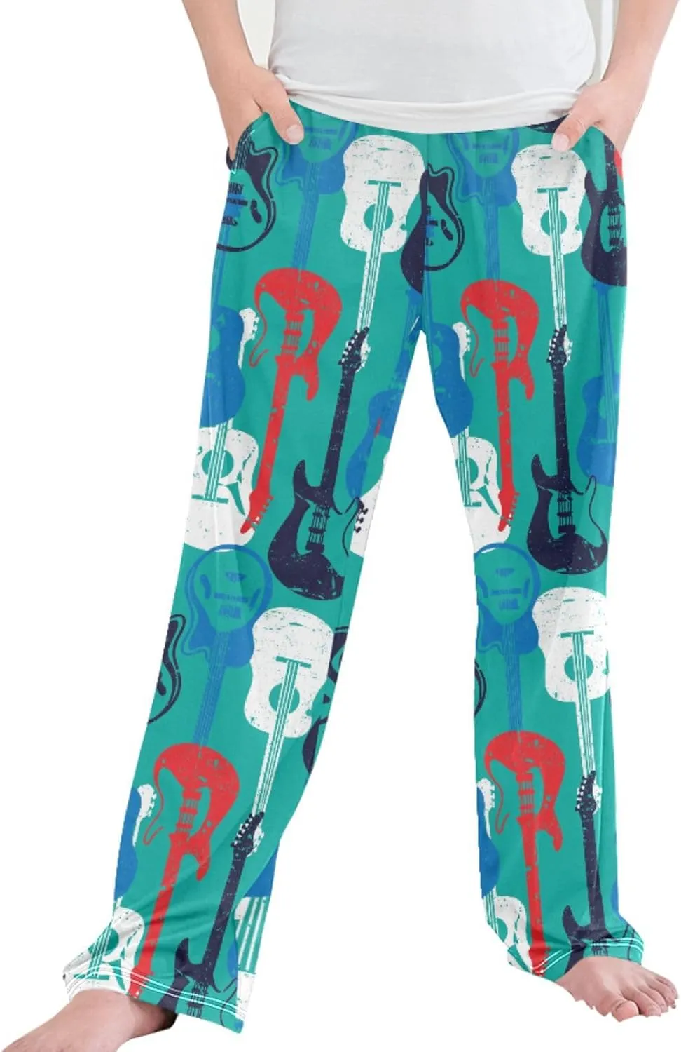 Pigsaly Boys' Pants Rock Star Guitar Long Bottoms Colorful Instrument Jogger Pants Elastic Waist Trousers with Pockets S