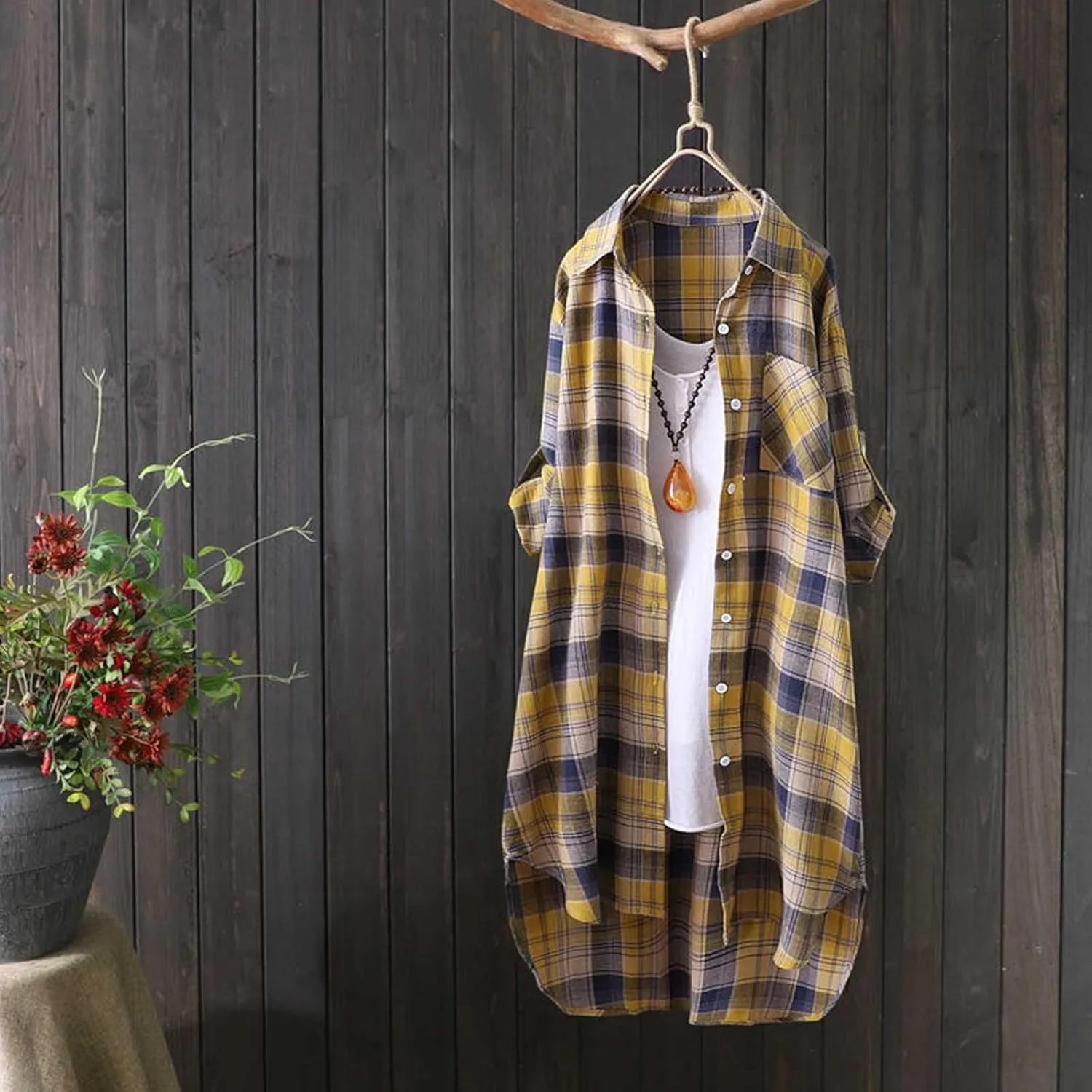 Plaid Shirts for Women 2025 Fashion Oversized Long Button Up Blouses Summer Beach Cover Up