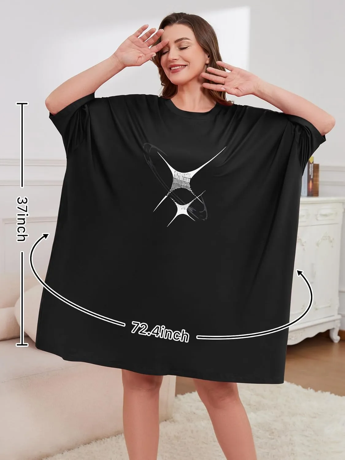 Plus Size Nightgowns for Women Oversized Sleep Tshirts Short Sleeves Sleepwear With Pocket Fit S-5XL