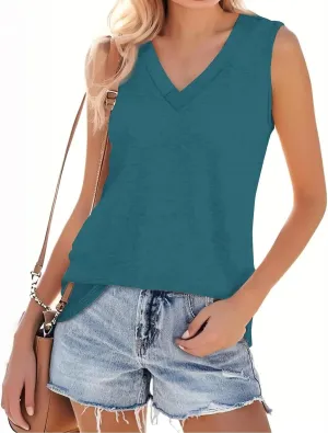 Plus Size Tank Tops for Women 2025 Sleeveless Summer Casual V Neck Camisole Solid Workout Tanks