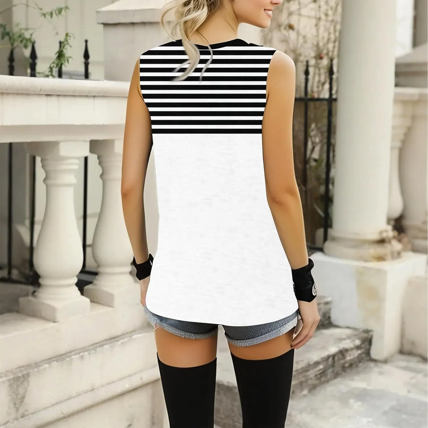 Plus Size Tank Tops for Women 2025 Summer Casual V Neck Camisole Sleeveless Striped Workout Tanks