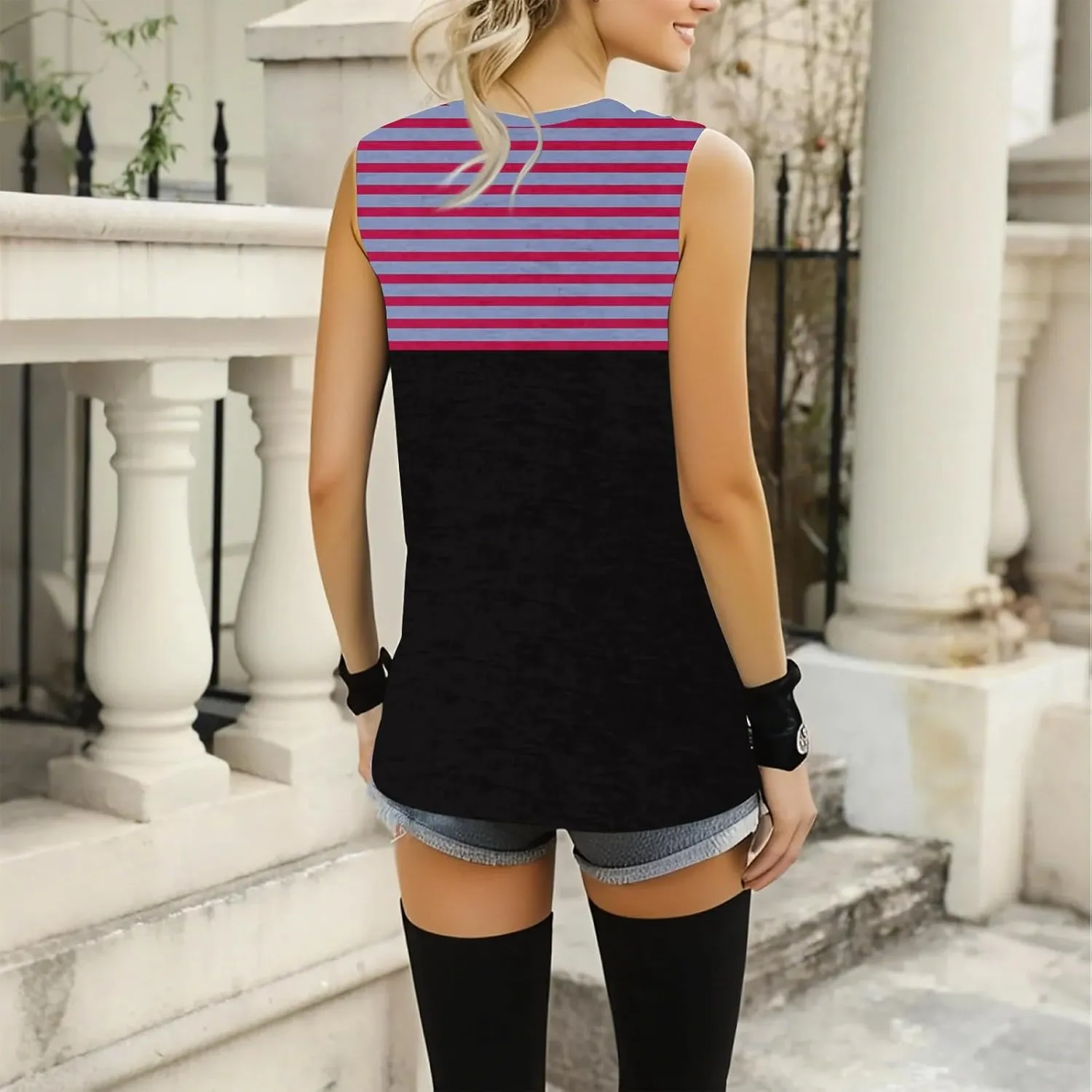 Plus Size Tank Tops for Women 2025 Summer Casual V Neck Camisole Sleeveless Striped Workout Tanks