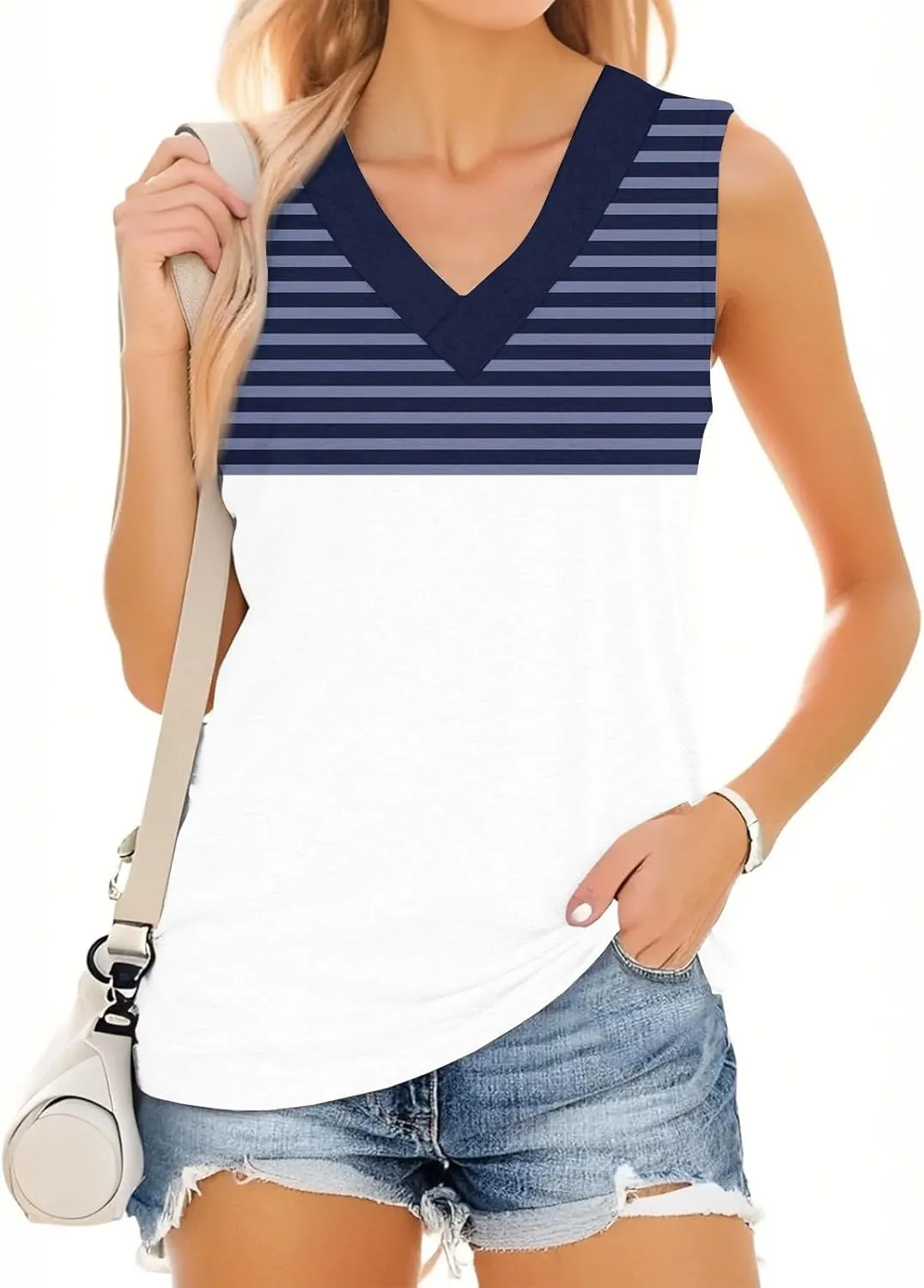 Plus Size Tank Tops for Women 2025 Summer Casual V Neck Camisole Sleeveless Striped Workout Tanks