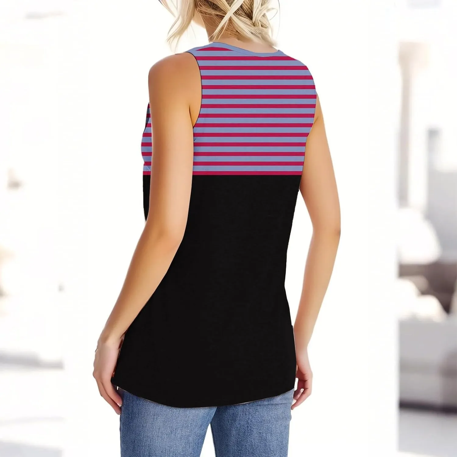 Plus Size Tank Tops for Women 2025 Summer Casual V Neck Camisole Sleeveless Striped Workout Tanks