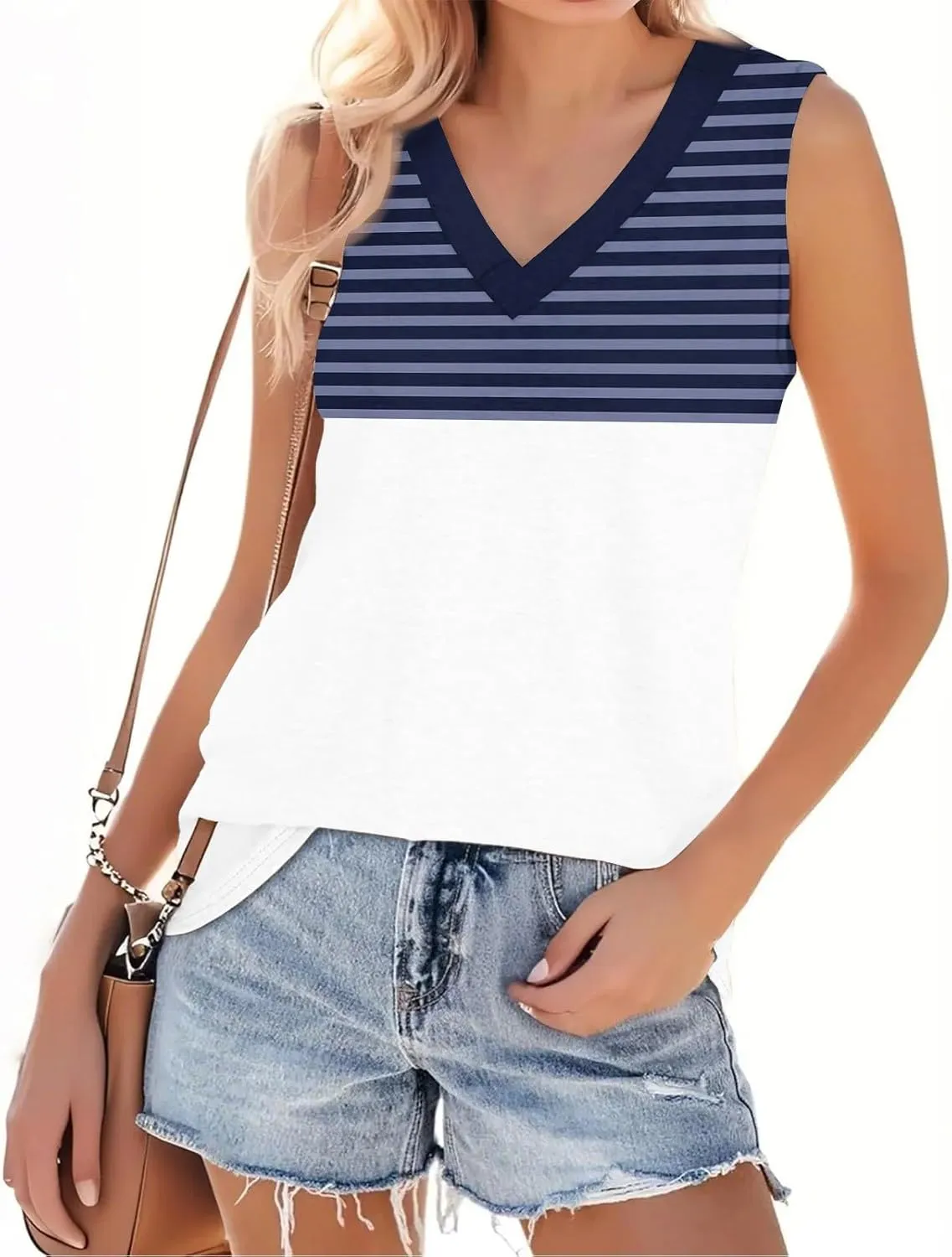 Plus Size Tank Tops for Women 2025 Summer Casual V Neck Camisole Sleeveless Striped Workout Tanks
