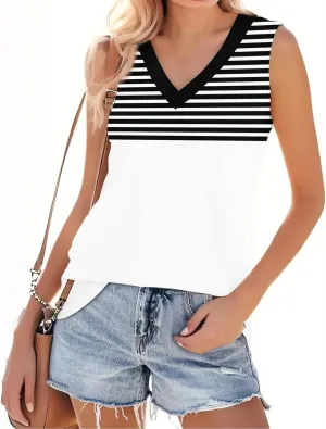 Plus Size Tank Tops for Women 2025 Summer Casual V Neck Camisole Sleeveless Striped Workout Tanks