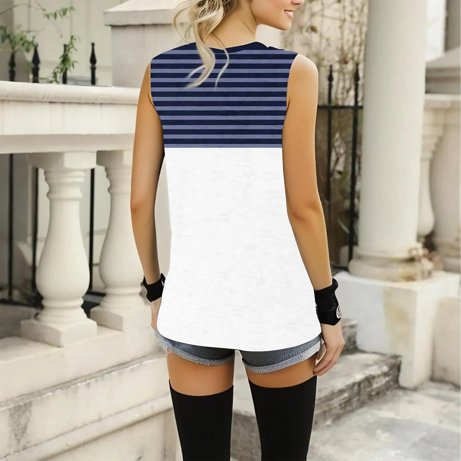 Plus Size Tank Tops for Women 2025 Summer Casual V Neck Camisole Sleeveless Striped Workout Tanks