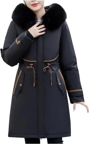 Plus Size Winter Coats for Women Long Winter Jacket with Fur Hood Thick Winter Trench Coat Winter Clothes for Women
