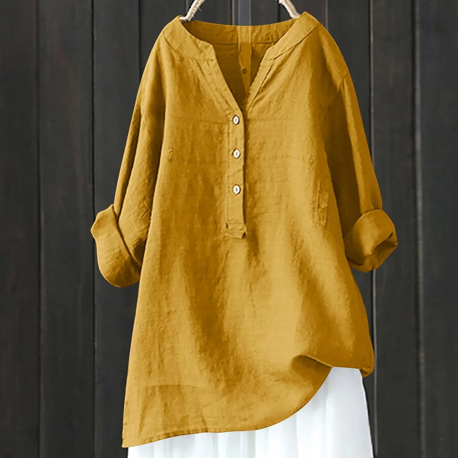 Plus Size Womens Cotton Linen Button Down Shirt 2025 Spring Summer Long Sleeve Tunic Solid Blouses Loose Work Tops