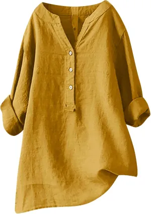 Plus Size Womens Cotton Linen Button Down Shirt 2025 Spring Summer Long Sleeve Tunic Solid Blouses Loose Work Tops