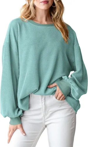 PRETTYGARDEN Women's Long Sleeve Tee Shirts Spring Fall Trendy Clothes Casual Loose Crewneck Ribbed Blouse Tunic Tops