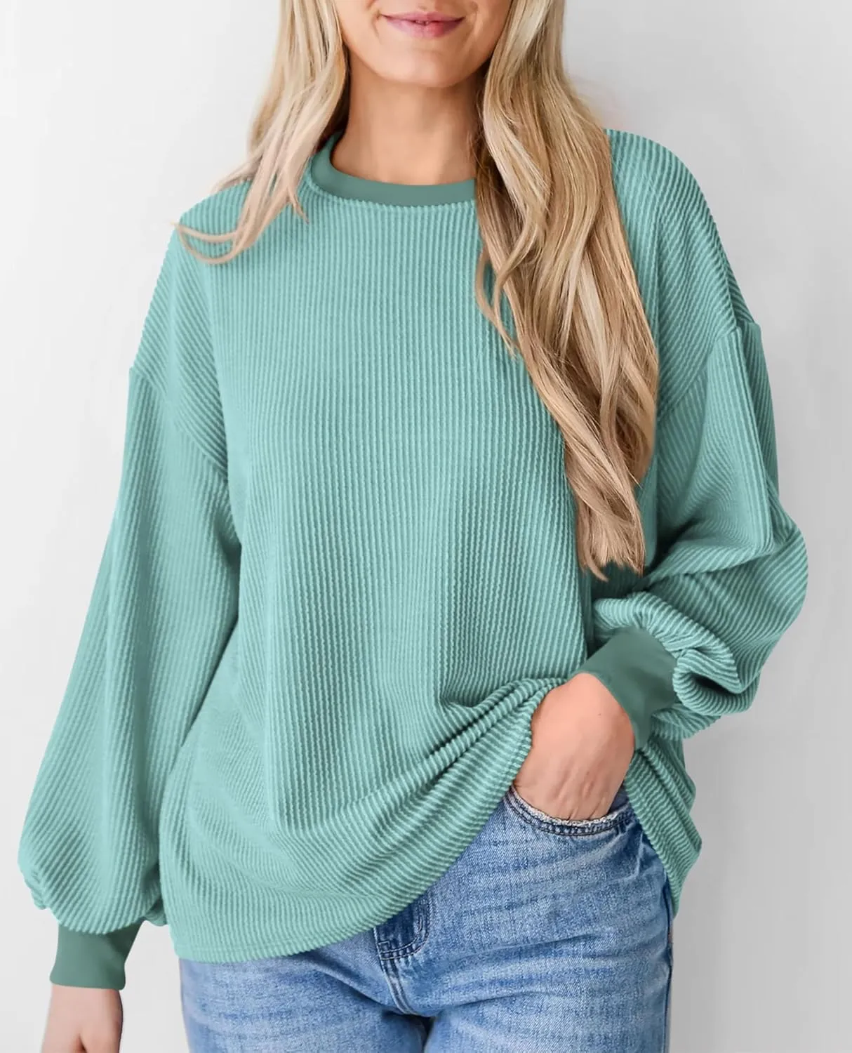 PRETTYGARDEN Women's Long Sleeve Tee Shirts Spring Fall Trendy Clothes Casual Loose Crewneck Ribbed Blouse Tunic Tops