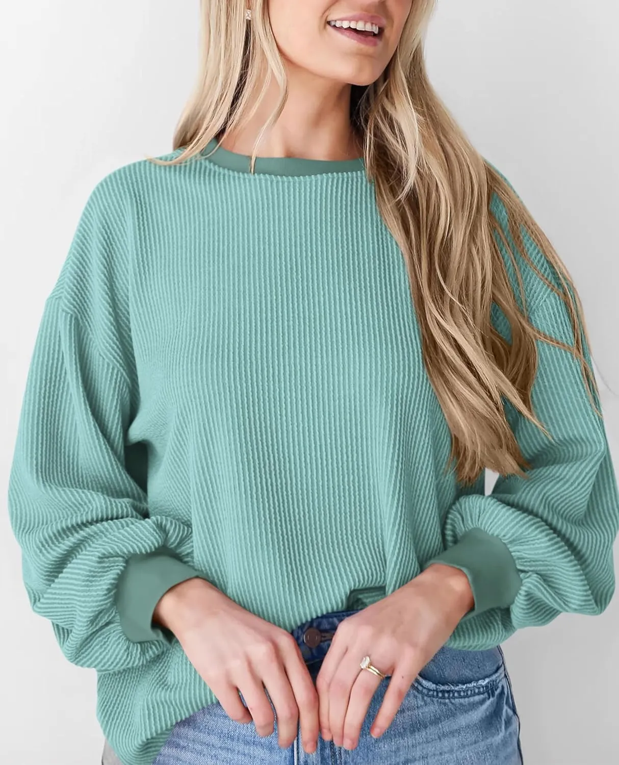 PRETTYGARDEN Women's Long Sleeve Tee Shirts Spring Fall Trendy Clothes Casual Loose Crewneck Ribbed Blouse Tunic Tops