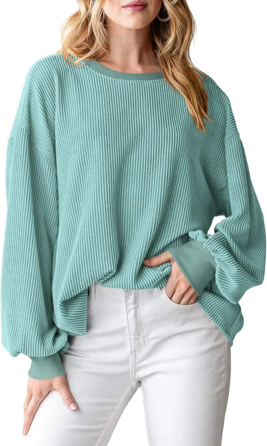 PRETTYGARDEN Women's Long Sleeve Tee Shirts Spring Fall Trendy Clothes Casual Loose Crewneck Ribbed Blouse Tunic Tops