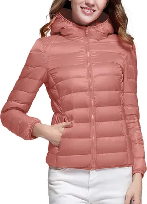 Puffer Jacket for Women Lightweight Quilted Down Coat with Hood 2024 Winter Cropped Outerwear with Pockets