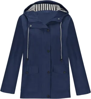 Raincoat for Women Solid Rain Jacket Outdoor Drawstring Hooded Rain Coat Windproof Windbreaker Travel Outwear