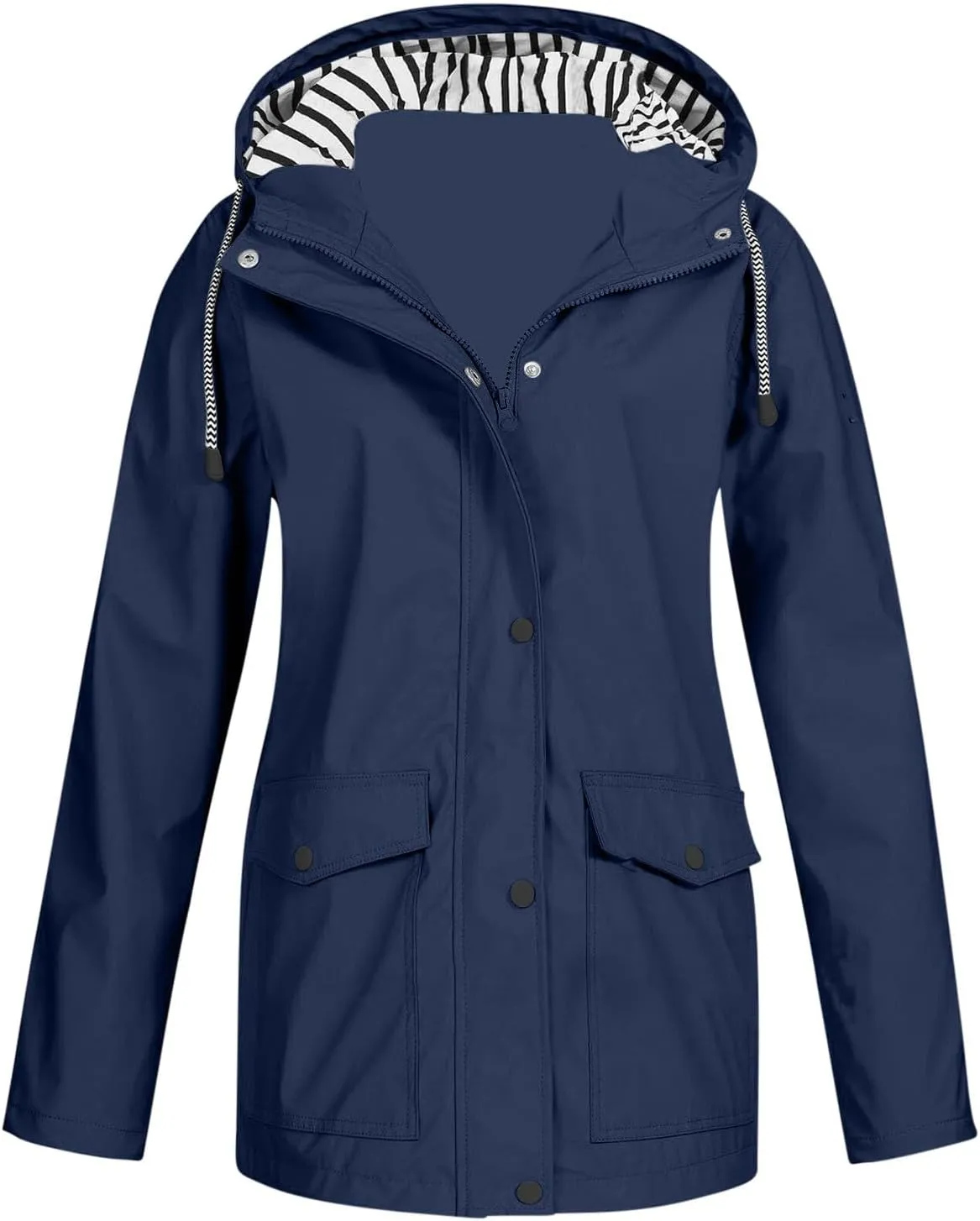 Raincoat for Women Solid Rain Jacket Outdoor Drawstring Hooded Rain Coat Windproof Windbreaker Travel Outwear