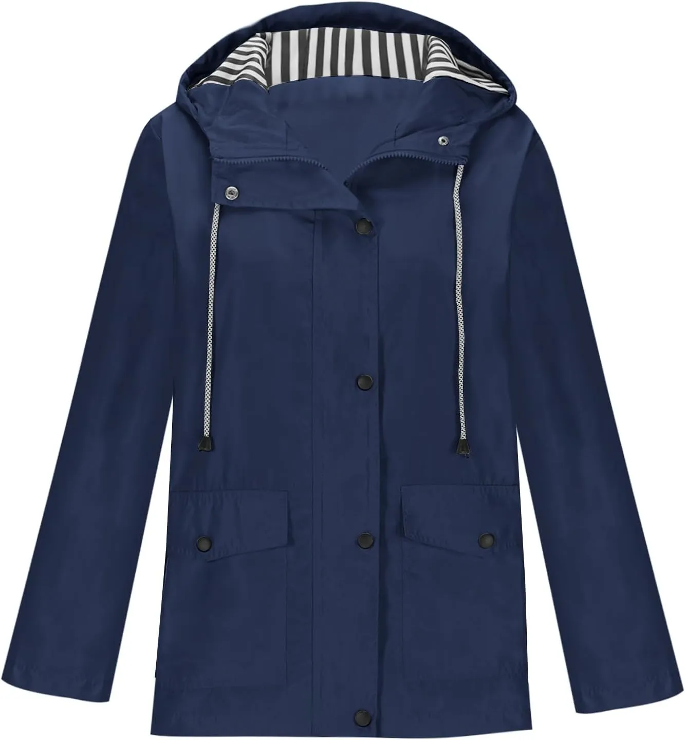 Raincoat for Women Solid Rain Jacket Outdoor Drawstring Hooded Rain Coat Windproof Windbreaker Travel Outwear