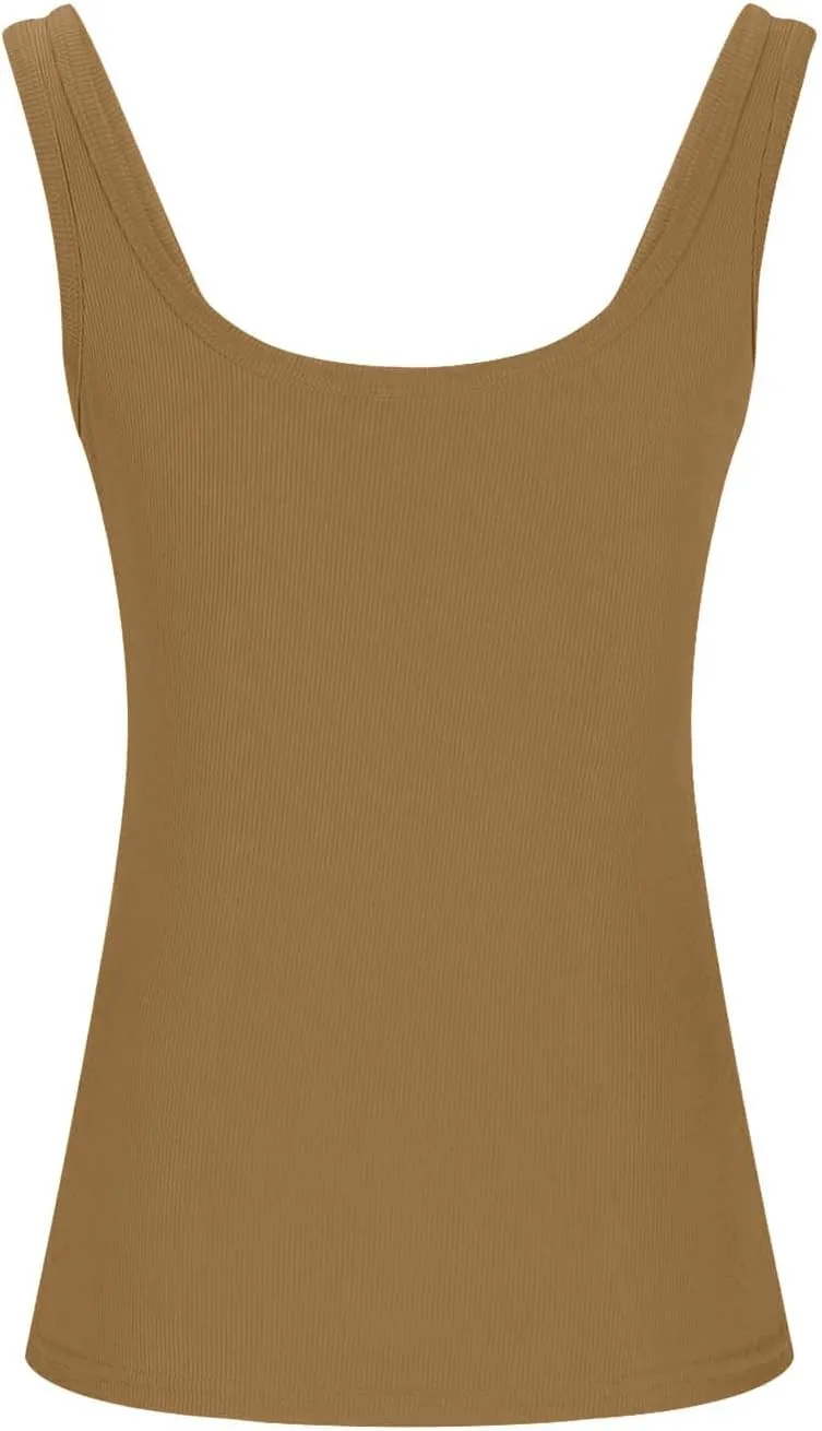 Ribbed Tank Tops for Women Sleeveless Camisole Shirt Lightweight Workout Shirts Slim Fit Square Neck Tank Top