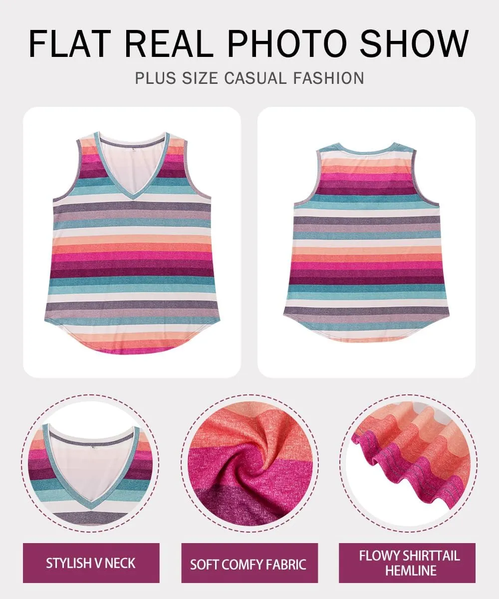 RITERA Plus Size Tank Tops for Women Sleeveless Shirt Casual V Neck Oversized Basic Tanks XL-5XL