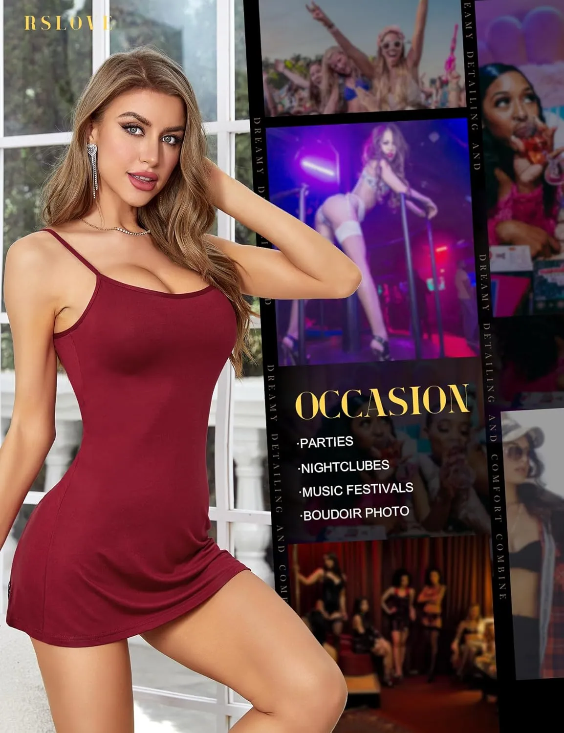 RSLOVE Women's Lingerie Sexy Nightgowns Lace Babydoll Chemise Strappy Sleepwear Sleep Dress