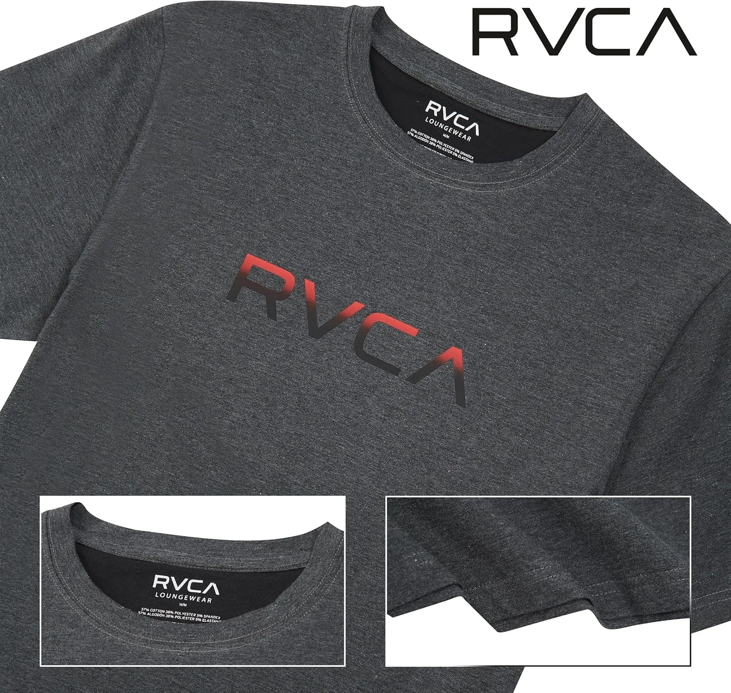 RVCA Mens Short Sleeve Lightweight Lounge Crew Tee Loungewear Crew Neck