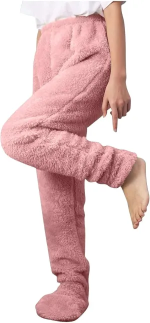 Sherpa Fleece Lounge Pants for Women Fuzzy Warm Thermal Bottoms Comfy Winter Plush Pajama Pants Oversized Pants
