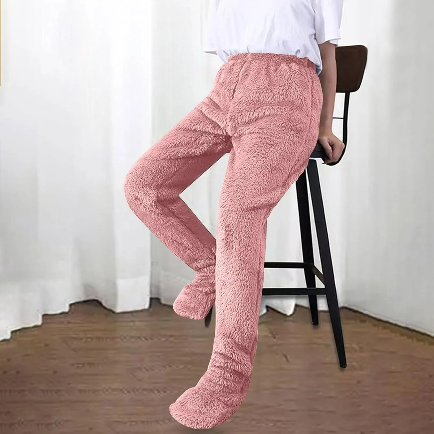 Sherpa Fleece Lounge Pants for Women Fuzzy Warm Thermal Bottoms Comfy Winter Plush Pajama Pants Oversized Pants