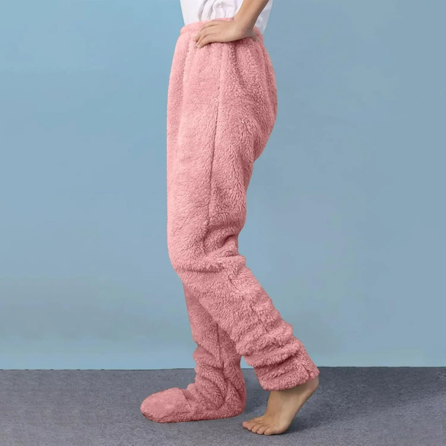 Sherpa Fleece Lounge Pants for Women Fuzzy Warm Thermal Bottoms Comfy Winter Plush Pajama Pants Oversized Pants