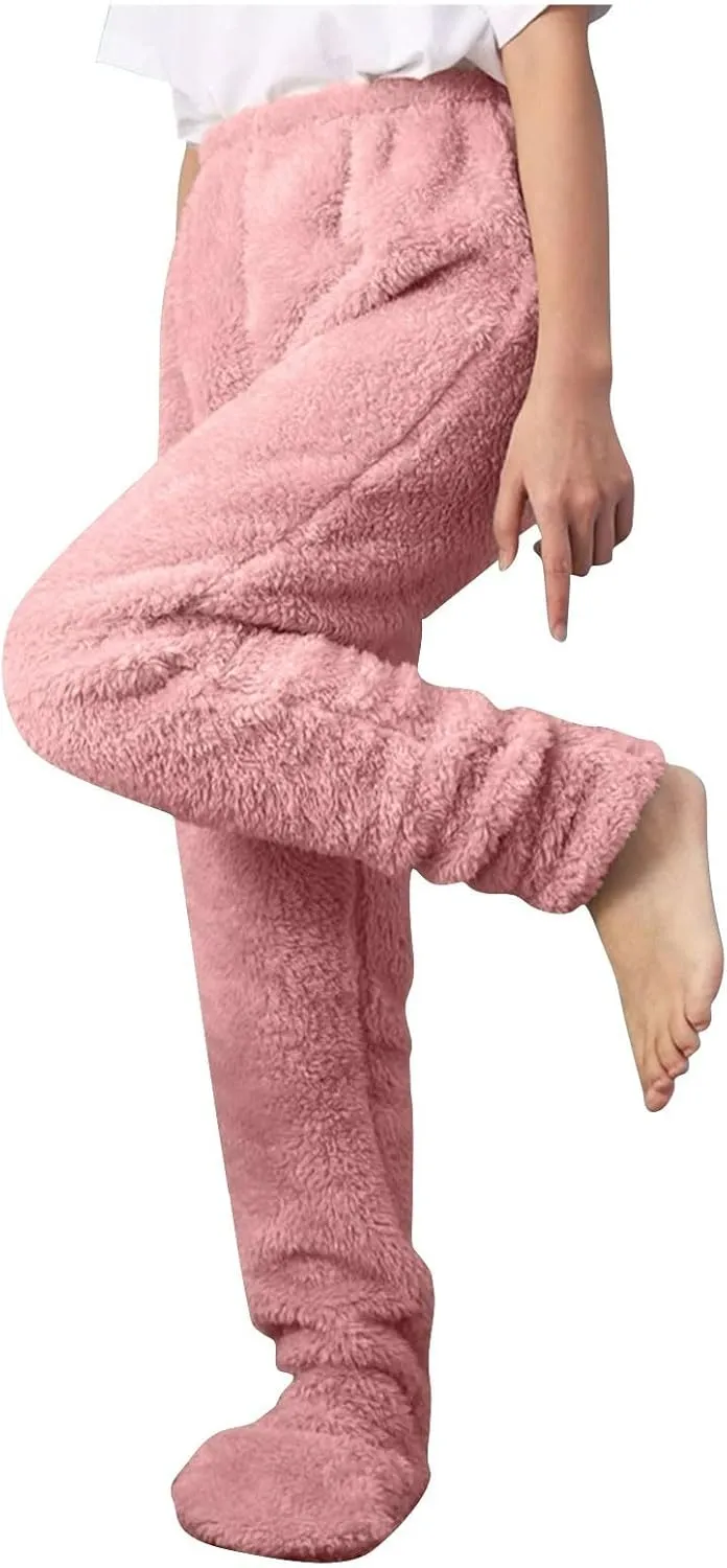 Sherpa Fleece Lounge Pants for Women Fuzzy Warm Thermal Bottoms Comfy Winter Plush Pajama Pants Oversized Pants